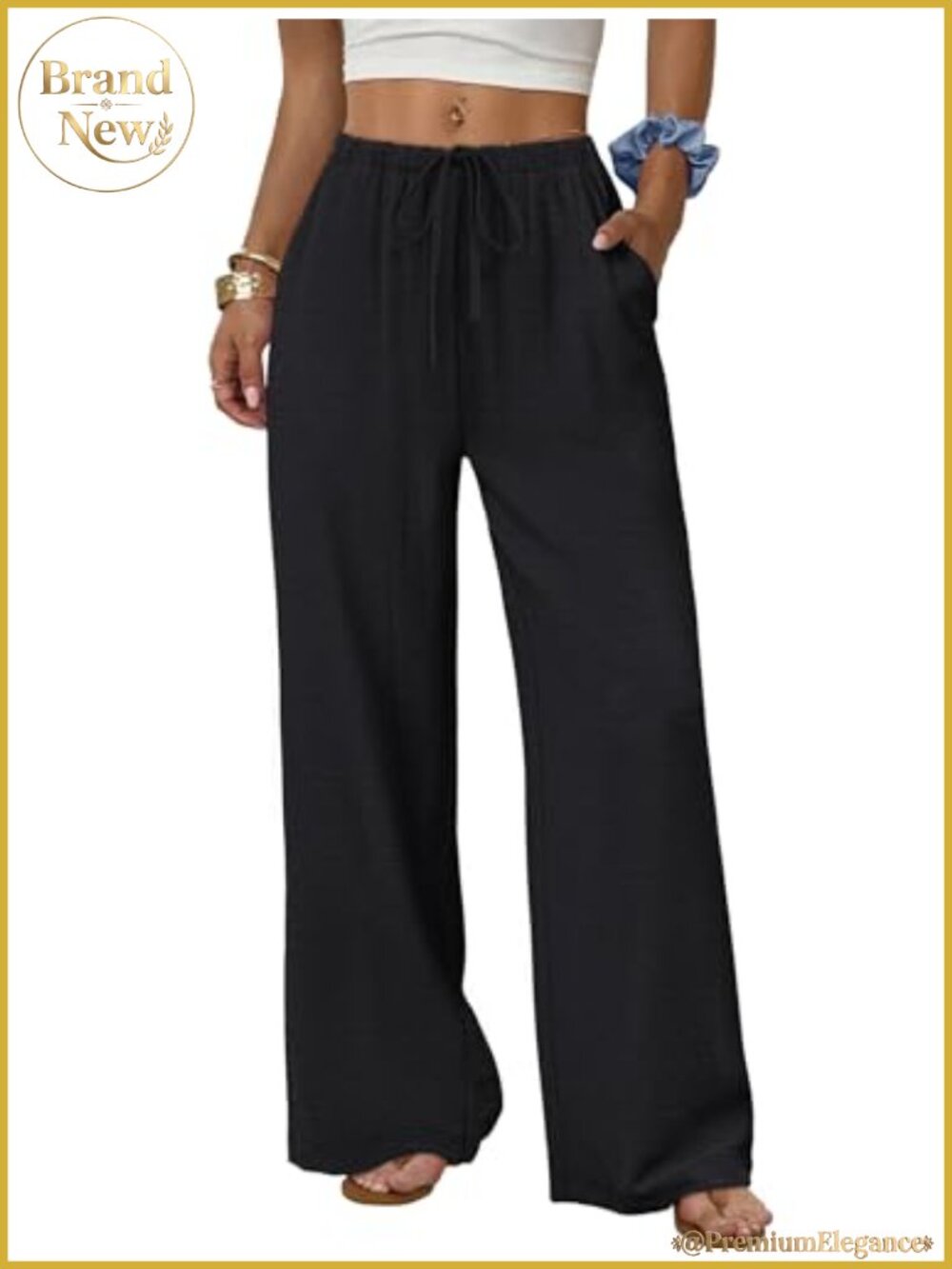 Wide Leg Palazzo Pants with Pockets Drawstring Elastic Waist
